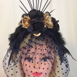 Black and gold Headpiece Fascinator Headpiece OS